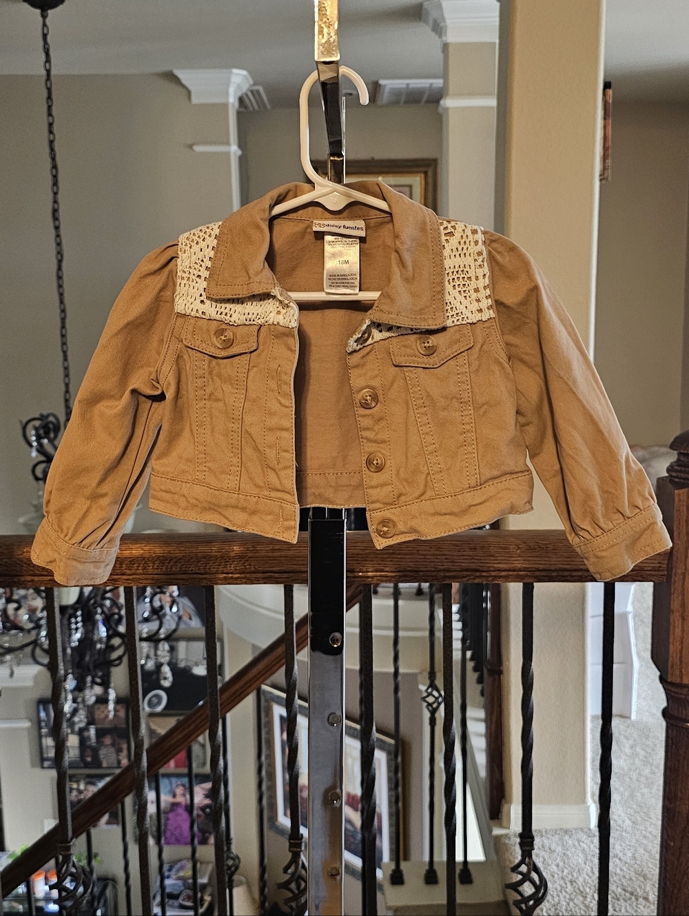 Daisy Fuentes Cropped Tan Jacket with Crochet Yoke